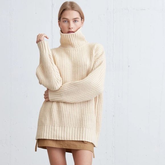 NWT Oak + Fort Chunky Turtleneck Sweater Oatmeal XXS/XS - Picture 3 of 16